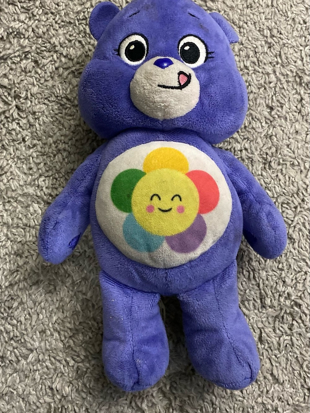 Purple Plush Bear with Colorful Flower Belly – Soft Kids Stuffed Animal